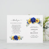 Royal Blue Rustic Sunflower Modern Wedding Program (Stehend Vorderseite)