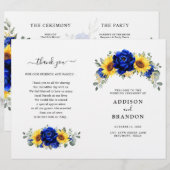 Royal Blue Rustic Sunflower Modern Wedding Program (Vorne/Hinten)