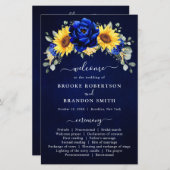 Royal Blue Rustic Sunflower Modern Wedding Program (Vorne/Hinten)