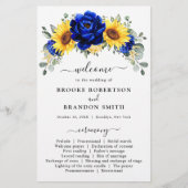 Royal Blue Rustic Sunflower Modern Wedding Program (Vorderseite)
