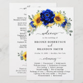 Royal Blue Rustic Sunflower Modern Wedding Program (Vorne/Hinten)