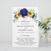 Royal Blue Rustic Sunflower Modern Wedding Program (Stehend Vorderseite)