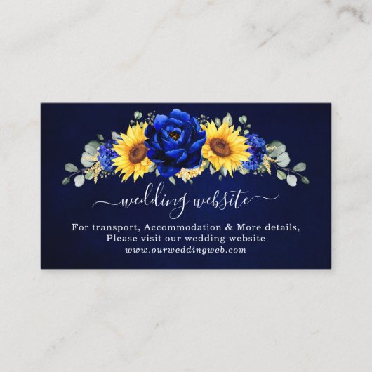 Royal Blue Rustic Sunflower Modern Wedding Website Begleitkarte (Vorderseite)