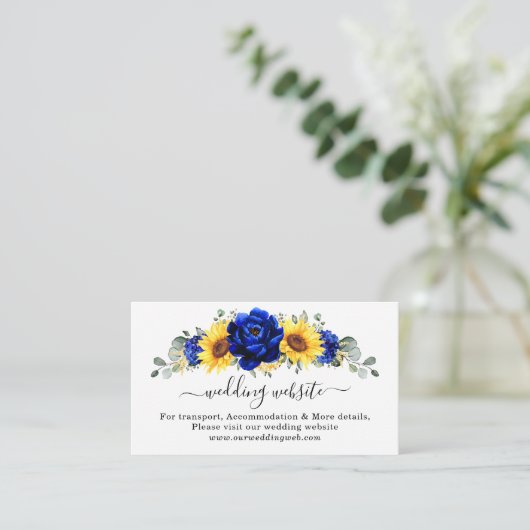Royal Blue Rustic Sunflower Modern Wedding Website Begleitkarte (Stehend Vorderseite)