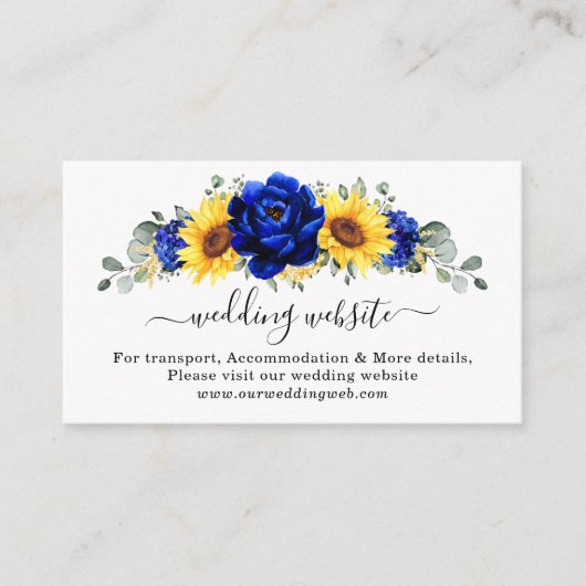 Royal Blue Rustic Sunflower Modern Wedding Website Begleitkarte (Vorderseite)