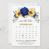 Royal Blue Rustic Sunflower Moderner Blumenkalende Save The Date (Vorderseite)