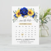 Royal Blue Rustic Sunflower Moderner Blumenkalende Save The Date (Stehend Vorderseite)