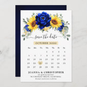 Royal Blue Rustic Sunflower Moderner Blumenkalende Save The Date (Vorne/Hinten)