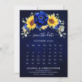 Royal Blue Rustic Sunflower Moderner Blumenkalende Save The Date (Vorderseite)