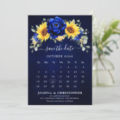 Royal Blue Rustic Sunflower Moderner Blumenkalende Save The Date (Stehend Vorderseite)