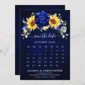 Royal Blue Rustic Sunflower Moderner Blumenkalende Save The Date (Vorne/Hinten)