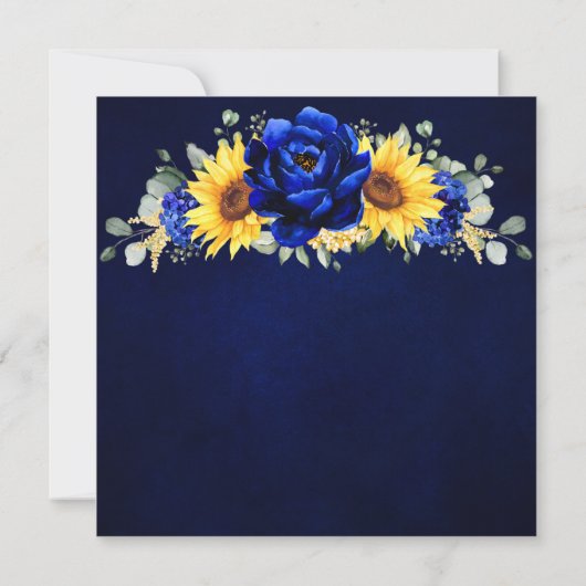 Royal Blue Rustic Sunflower Modernes Brautparty I Einladung (Rückseite)