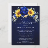 Royal Blue Rustic Sunflower Modernes Brautparty I Einladung (Vorderseite)