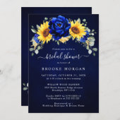 Royal Blue Rustic Sunflower Modernes Brautparty I Einladung (Vorne/Hinten)