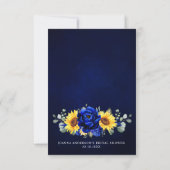 Royal Blue Rustic Sunflower Modernes Brautparty T Dankeskarte (Rückseite)