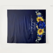 Royal Blue Rustic Sunflower Modernes Brautparty T Wandteppich (Vorderseite (Horizontal))