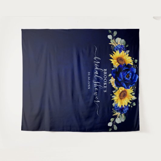 Royal Blue Rustic Sunflower Modernes Brautparty T Wandteppich (Vorderseite (Horizontal))