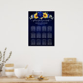 Royal Blue Rustic Sunflower Wedding Chart Poster (Küche)