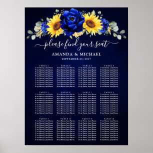 Royal Blue Rustic Sunflower Wedding Chart Poster