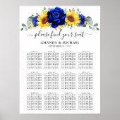 Royal Blue Rustic Sunflower Wedding Chart Poster (Vorne)