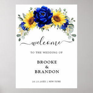 Royal Blue Rustic Sunflower Wedding Willkommenspen Poster