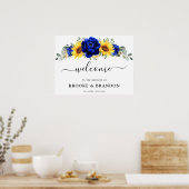Royal Blue Rustic Sunflower Wedding Willkommenspen Poster (Küche)