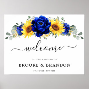 Royal Blue Rustic Sunflower Wedding Willkommenspen Poster