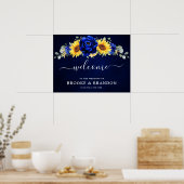 Royal Blue Rustic Sunflower Wedding Willkommenspen Poster (Küche)