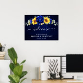 Royal Blue Rustic Sunflower Wedding Willkommenspen Poster (Heimbüro)