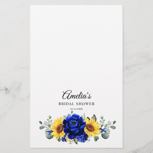 Royal Blue Rustic Sunflower Who I Game (Rückseite)