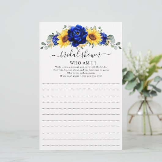 Royal Blue Rustic Sunflower Who I Game (Stehend Vorderseite)