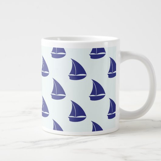 Royal Blue Sailboat Patches Jumbo-Tasse (Rechts)