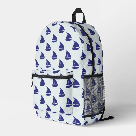 Royal Blue Sailboat Pattern Bedruckter Rucksack (Rückseitige Ecke Rechts)