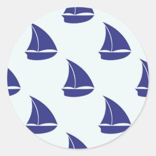 Royal Blue Sailboat Pattern Runder Aufkleber