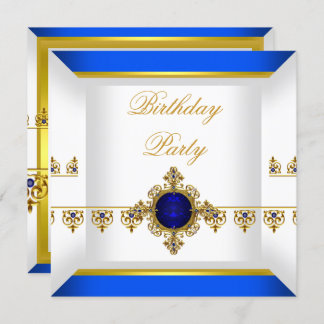 Royal Blue Sapphire Gem Jewel Gold Geburtstag 2 Einladung