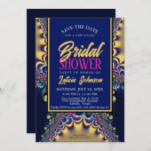 Royal Blue Satin Gold Lace Brautparty Einladung (Vorne/Hinten)