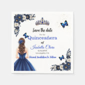Royal Blue Schmetterling Quinceañera Save-the-Date Serviette (Vorderseite)