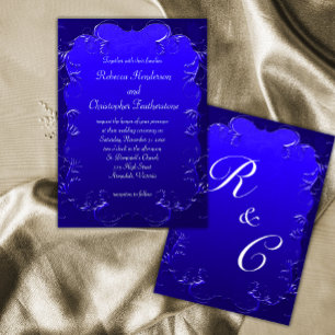 Royal Blue Schnörkel Classic Elegante Wedding Einladung