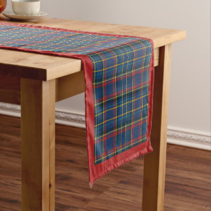 Royal Blue Scottish Tartan, rot & andere Streifen Kurzer Tischläufer