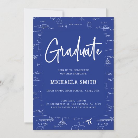 Royal Blue Script Graduate Math Abschluss Einladung (Vorderseite)