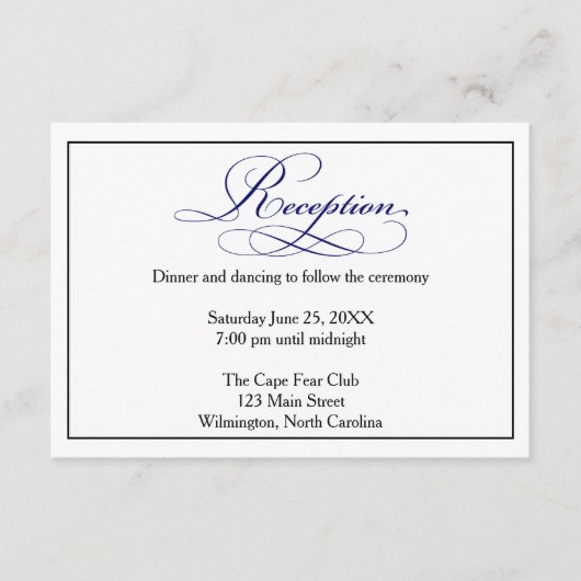 Royal Blue Script Reception Details Card Begleitkarte (Vorderseite)