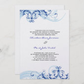 Royal Blue Scroll Fleurish Wedding Einladung (Vorne/Hinten)