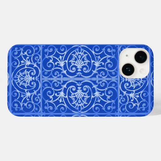 Royal Blue scrollwork-Muster Case-Mate iPhone Hülle (Rückseite (Horizontal))