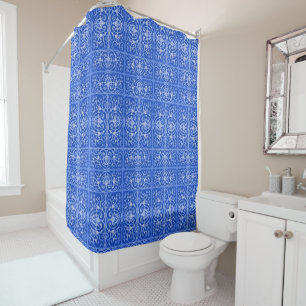 Royal Blue scrollwork-Muster Duschvorhang