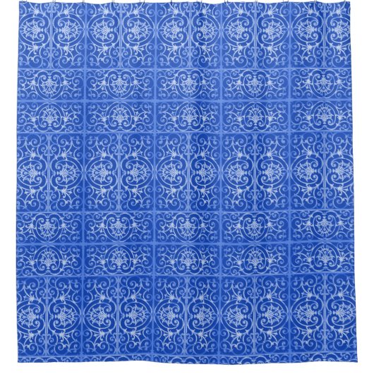 Royal Blue scrollwork-Muster Duschvorhang (Vorderseite)
