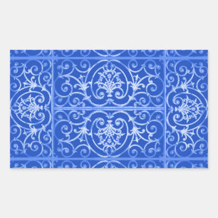 Royal Blue scrollwork-Muster Rechteckiger Aufkleber