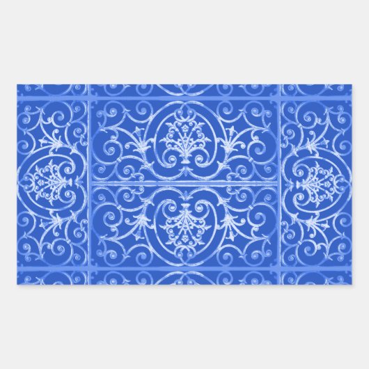 Royal Blue scrollwork-Muster Rechteckiger Aufkleber (Vorderseite)
