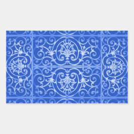 Royal Blue scrollwork-Muster Rechteckiger Aufkleber