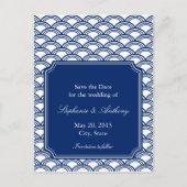 Royal Blue Seigaiha Pattern Wedding Save the Date Ankündigungspostkarte (Vorderseite)