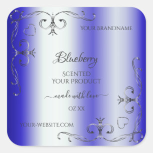 Royal Blue Shimmery Product Labels Silver Verziert Quadratischer Aufkleber